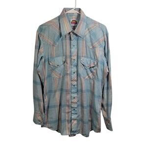 Vtg Miller Western Wear Blue Plaid Snap Front Shirt Size 16.5 / 34  4826-1329